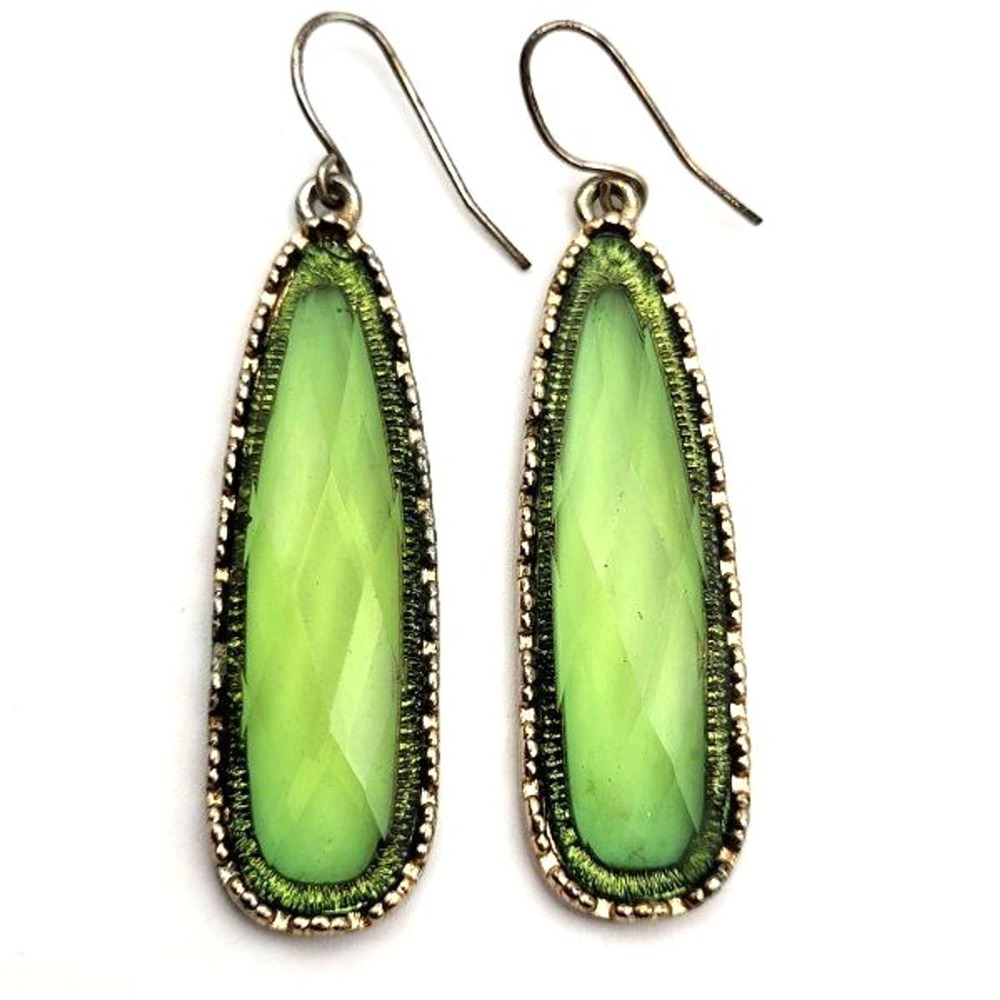 Long Spring Green Acrylic in Goldtone Dangle Drop Teardrop Hook‎ Earrings